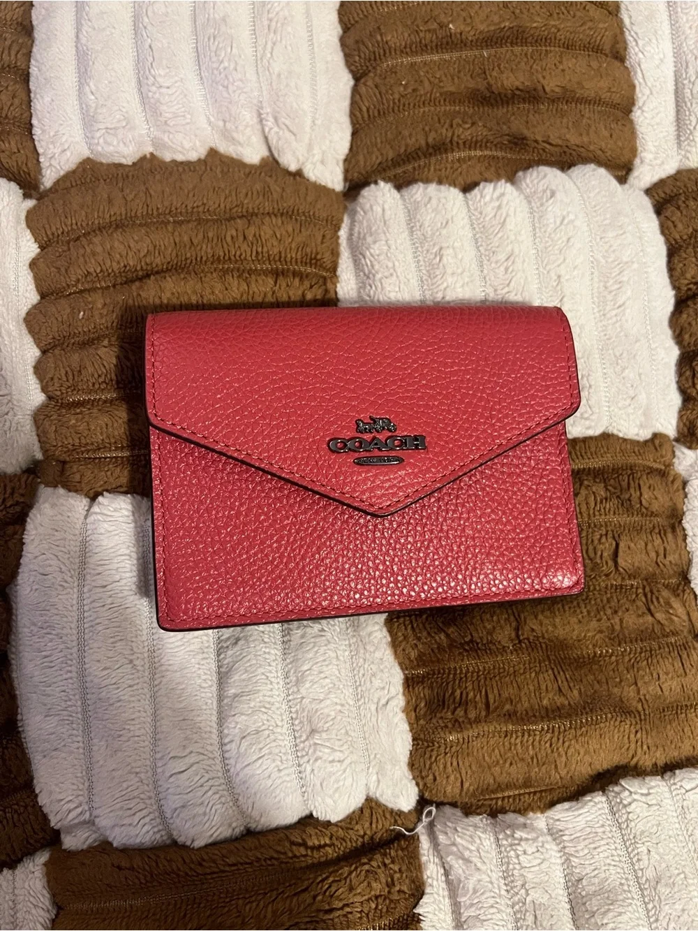 Coach Pebbled Leather Card Case in Washed Red NWTS!